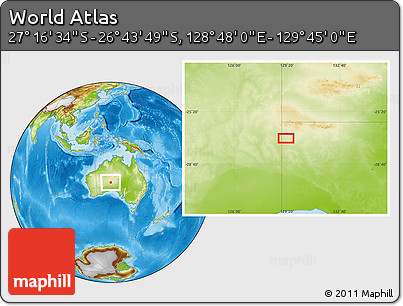 Physical Location Map of the Area around 27° 0' 12" S, 129° 16' 30" E