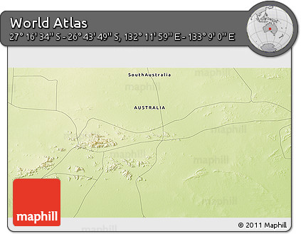 Physical 3D Map of the Area around 27° 0' 12" S, 132° 40' 30" E