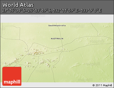 Physical 3D Map of the Area around 27° 0' 12" S, 132° 40' 30" E