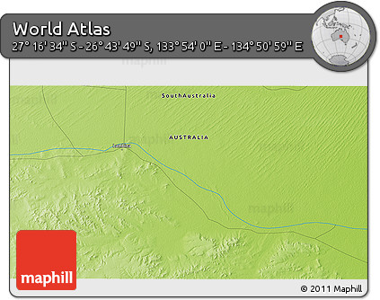 Physical 3D Map of the Area around 27° 0' 12" S, 134° 22' 30" E
