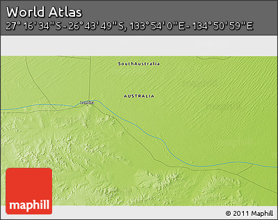 Physical 3D Map of the Area around 27° 0' 12" S, 134° 22' 30" E