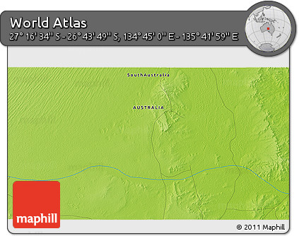 Physical 3D Map of the Area around 27° 0' 12" S, 135° 13' 29" E