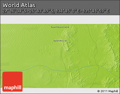 Physical 3D Map of the Area around 27° 0' 12" S, 135° 13' 29" E
