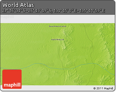 Physical 3D Map of the Area around 27° 0' 12" S, 135° 13' 29" E