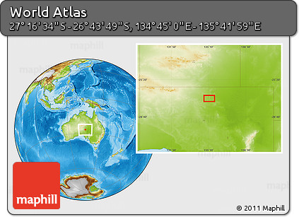 Physical Location Map of the Area around 27° 0' 12" S, 135° 13' 29" E
