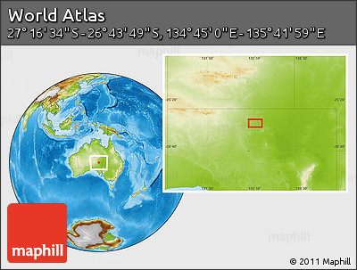 Physical Location Map of the Area around 27° 0' 12" S, 135° 13' 29" E