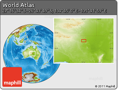 Physical Location Map of the Area around 27° 0' 12" S, 135° 13' 29" E
