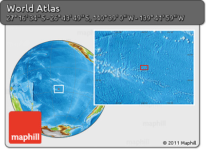 Physical Location Map of the Area around 27° 0' 12" S, 140° 10' 30" W