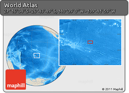 Shaded Relief Location Map of the Area around 27° 0' 12" S, 140° 10' 30" W