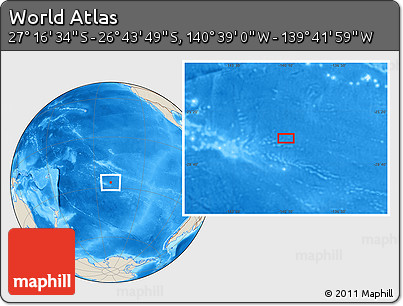 Shaded Relief Location Map of the Area around 27° 0' 12" S, 140° 10' 30" W