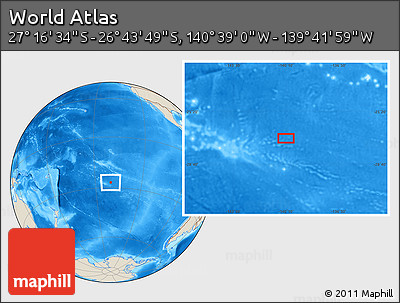 Shaded Relief Location Map of the Area around 27° 0' 12" S, 140° 10' 30" W
