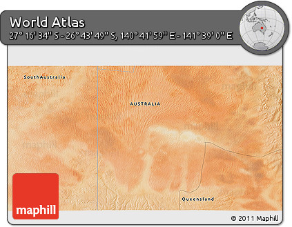 Satellite 3D Map of the Area around 27° 0' 12" S, 141° 10' 30" E