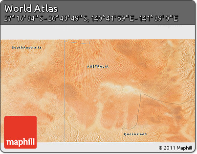 Satellite 3D Map of the Area around 27° 0' 12" S, 141° 10' 30" E