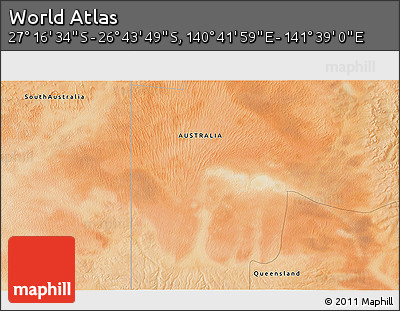 Satellite 3D Map of the Area around 27° 0' 12" S, 141° 10' 30" E