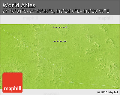 Physical 3D Map of the Area around 27° 0' 12" S, 142° 52' 30" E