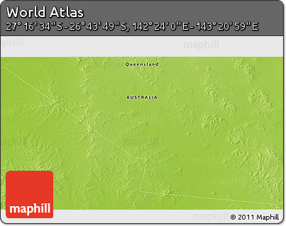 Physical 3D Map of the Area around 27° 0' 12" S, 142° 52' 30" E