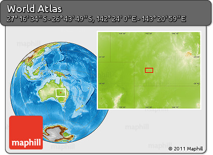 Physical Location Map of the Area around 27° 0' 12" S, 142° 52' 30" E