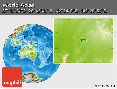 Physical Location Map of the Area around 27° 0' 12" S, 142° 52' 30" E