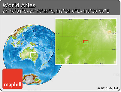 Physical Location Map of the Area around 27° 0' 12" S, 142° 52' 30" E