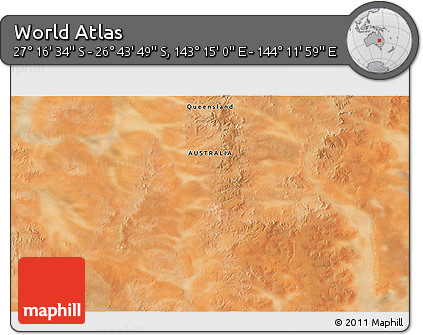 Satellite 3D Map of the Area around 27° 0' 12" S, 143° 43' 29" E