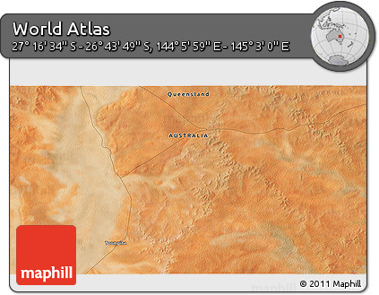 Satellite 3D Map of the Area around 27° 0' 12" S, 144° 34' 29" E