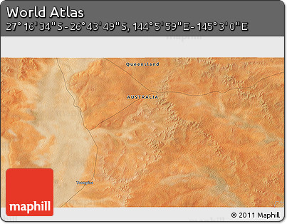 Satellite 3D Map of the Area around 27° 0' 12" S, 144° 34' 29" E