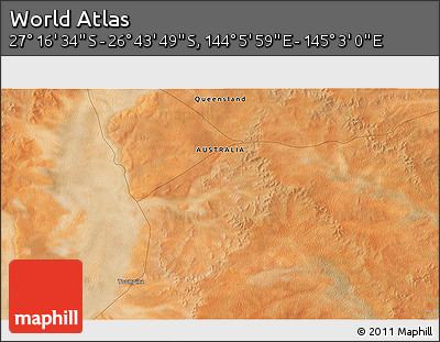 Satellite 3D Map of the Area around 27° 0' 12" S, 144° 34' 29" E