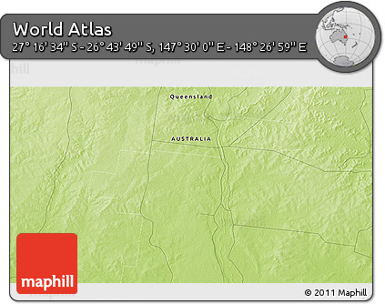 Physical 3D Map of the Area around 27° 0' 12" S, 147° 58' 29" E
