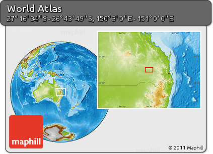 Physical Location Map of the Area around 27° 0' 12" S, 150° 31' 30" E
