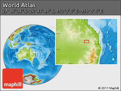 Physical Location Map of the Area around 27° 0' 12" S, 150° 31' 30" E