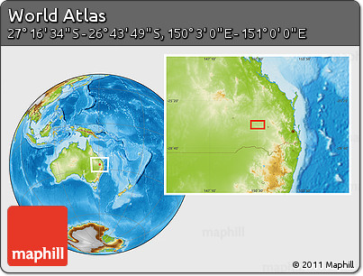 Physical Location Map of the Area around 27° 0' 12" S, 150° 31' 30" E