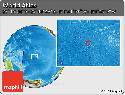 Physical Location Map of the Area around 27° 0' 12" S, 151° 13' 29" W