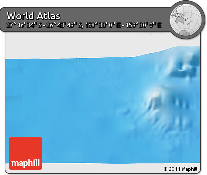 Physical 3D Map of the Area around 27° 0' 12" S, 159° 1' 30" E
