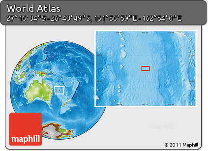 Physical Location Map of the Area around 27° 0' 12" S, 162° 25' 30" E