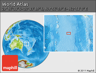 Physical Location Map of the Area around 27° 0' 12" S, 162° 25' 30" E