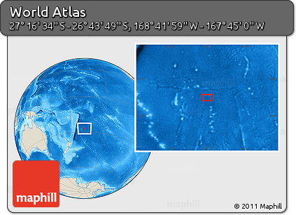 Shaded Relief Location Map of the Area around 27° 0' 12" S, 168° 13' 29" W
