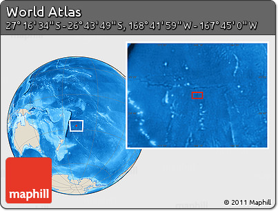 Shaded Relief Location Map of the Area around 27° 0' 12" S, 168° 13' 29" W