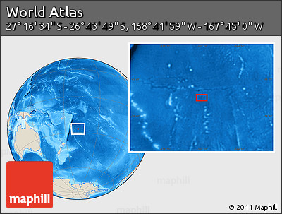 Shaded Relief Location Map of the Area around 27° 0' 12" S, 168° 13' 29" W