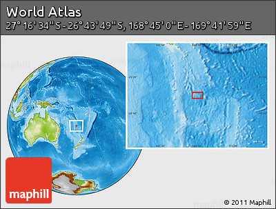 Physical Location Map of the Area around 27° 0' 12" S, 169° 13' 29" E