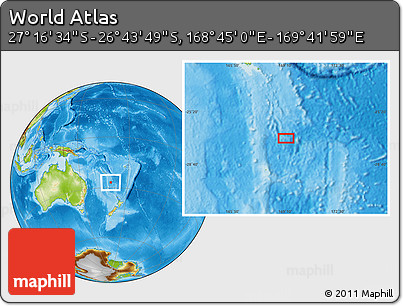 Physical Location Map of the Area around 27° 0' 12" S, 169° 13' 29" E