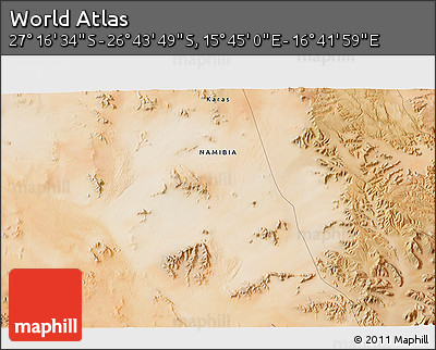 Satellite 3D Map of the Area around 27° 0' 12" S, 16° 13' 30" E