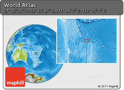 Physical Location Map of the Area around 27° 0' 12" S, 171° 46' 30" E