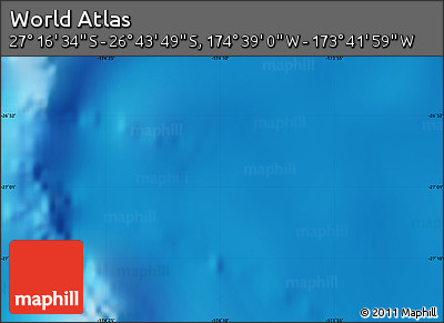 Physical Map of the Area around 27° 0' 12" S, 174° 10' 30" W
