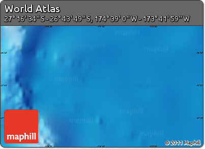 Physical Map of the Area around 27° 0' 12" S, 174° 10' 30" W