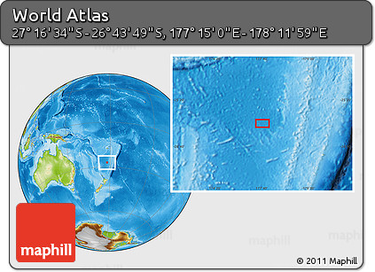 Physical Location Map of the Area around 27° 0' 12" S, 177° 43' 29" E