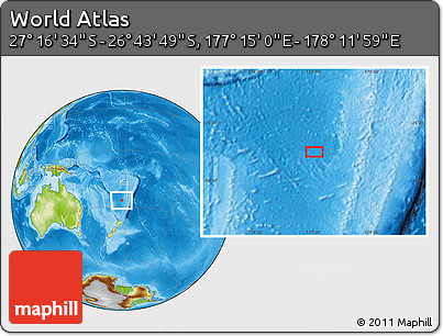 Physical Location Map of the Area around 27° 0' 12" S, 177° 43' 29" E
