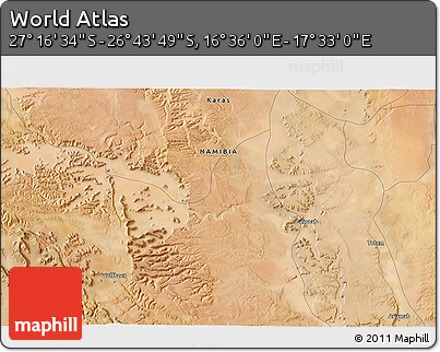 Satellite 3D Map of the Area around 27° 0' 12" S, 17° 4' 30" E