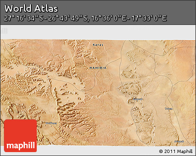 Satellite 3D Map of the Area around 27° 0' 12" S, 17° 4' 30" E