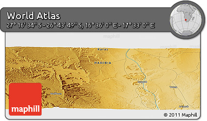 Physical Panoramic Map of the Area around 27° 0' 12" S, 17° 4' 30" E