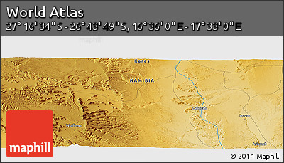 Physical Panoramic Map of the Area around 27° 0' 12" S, 17° 4' 30" E